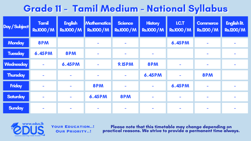 Grade 11 Tamil Medium Sri Lanka