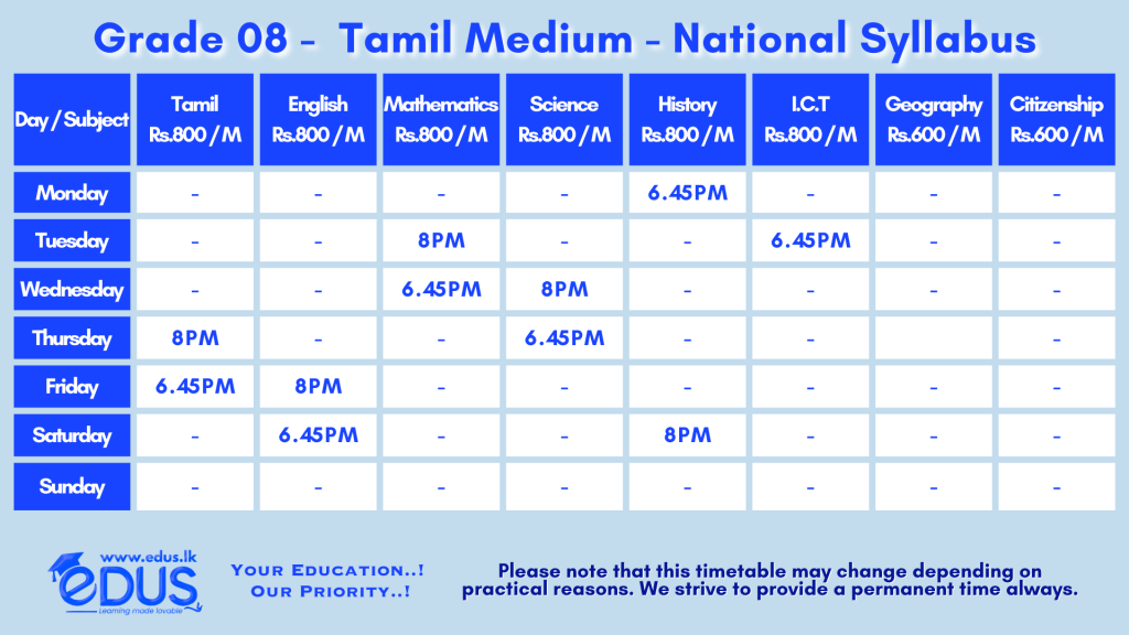 Grade 8 Tamil Medium Sri Lanka