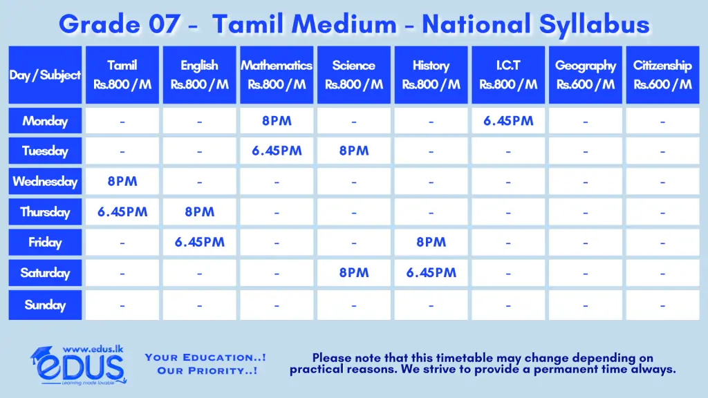 Grade 7 Tamil Medium Sri Lanka